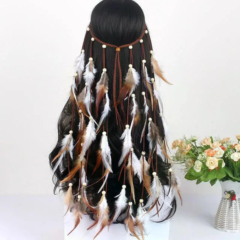 Böhmisches Feder-Haarband für Damen, festliche Maskerade, Karneval, Hippies, Kostüm, indischer Abschlussball, Zigeuner, lange Quaste, Haarschmuck Festival Outfits | Techno Shirts | Rave Clothing