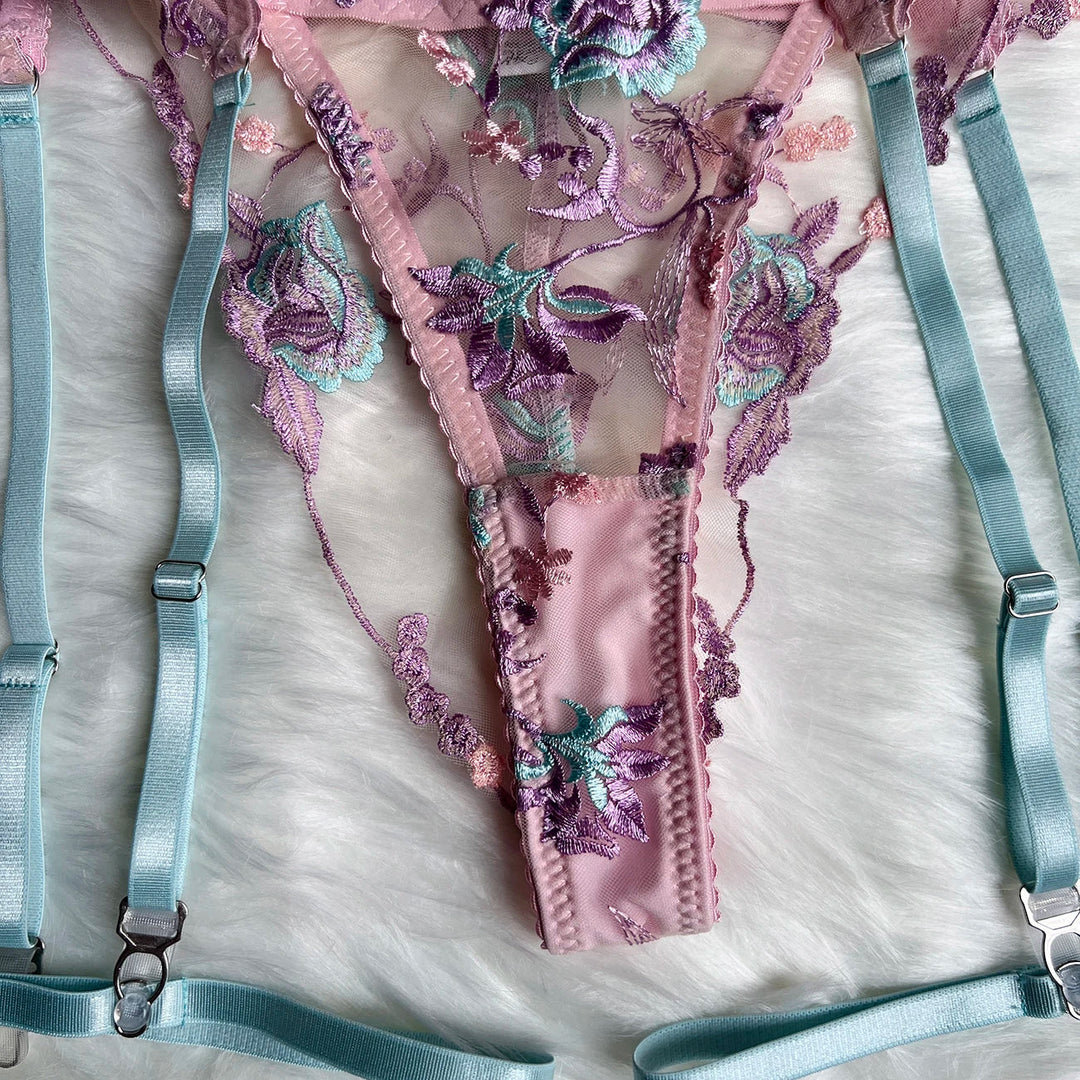 Ellolace Feen-Dessous, florale transparente Unterwäsche, Rüschen-Strumpfband, intime, zarte Unterwäsche, schöne durchsichtige Outfits Festival Outfits | Techno Shirts | Rave Clothing