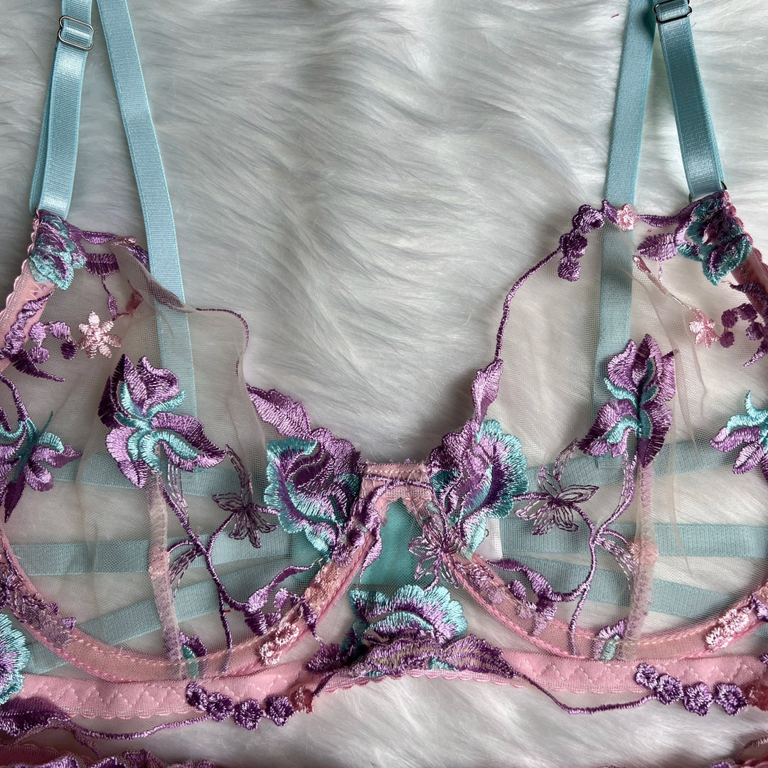 Ellolace Feen-Dessous, florale transparente Unterwäsche, Rüschen-Strumpfband, intime, zarte Unterwäsche, schöne durchsichtige Outfits Festival Outfits | Techno Shirts | Rave Clothing