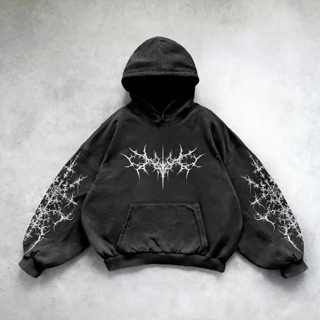 Harajuku Y2K Vintage Punk Einfarbig Gedruckt Männer Casual Hoodie American Gothic Mode Paar Casual Hoodie Sweatshirt Festival Outfits | Techno Shirts | Rave Clothing