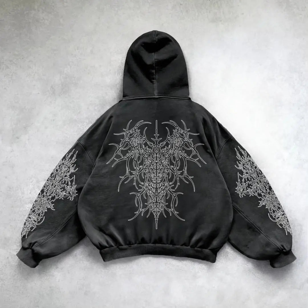Harajuku Y2K Vintage Punk Einfarbig Gedruckt Männer Casual Hoodie American Gothic Mode Paar Casual Hoodie Sweatshirt Festival Outfits | Techno Shirts | Rave Clothing