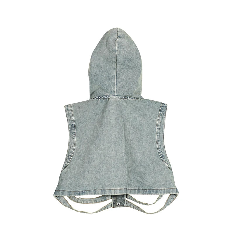 y2k Jeansweste mit Kapuze | Rave Outfit Herren Festival Outfits | Techno Shirts | Rave Clothing