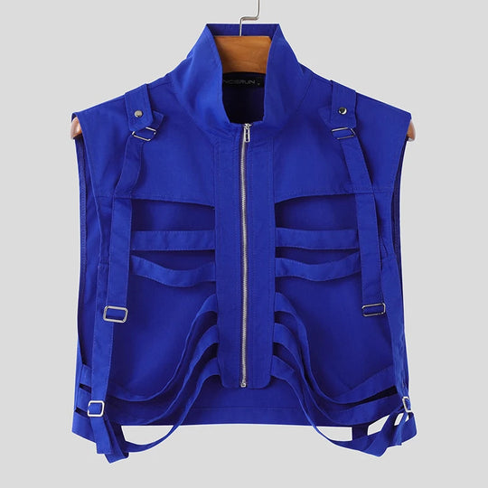 INCERUN 2024 Mens Tops Stylish Hot Sale Deconstruction Design Vests Sexy Male Personality Hollow Solid Cropped Zipper Waistcoats Festival Outfits | Techno Shirts | Rave Clothing