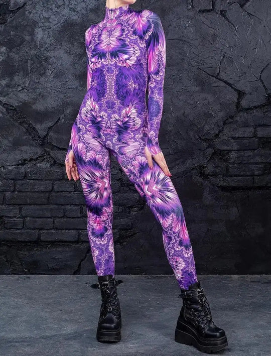 Colorful 3D Printing Women Holiday Party Cyber Punk Rainbow Jumpsuit Onesie Halloween Cosplay Costume Elastic Bodysuit Romper Festival Outfits | Techno Shirts | Rave Clothing