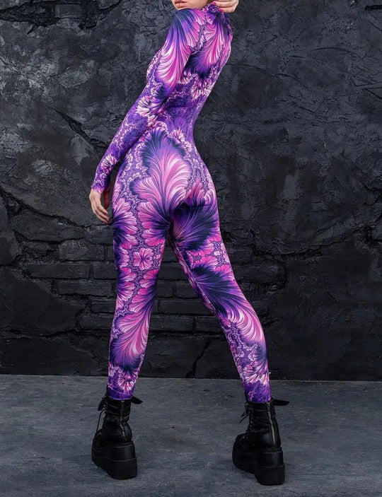 Colorful 3D Printing Women Holiday Party Cyber Punk Rainbow Jumpsuit Onesie Halloween Cosplay Costume Elastic Bodysuit Romper Festival Outfits | Techno Shirts | Rave Clothing