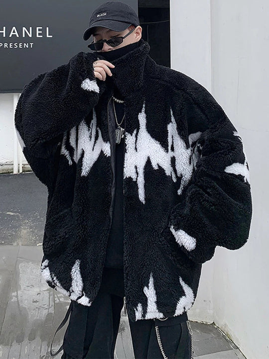 Mauroicardi Winter Übergroße Verdickte Warme Flauschige Kunstpelz Jacke Männer Raglan Langarm Zip Up Luxus Designer Kleidung 2022 Festival Outfits | Techno Shirts | Rave Clothing