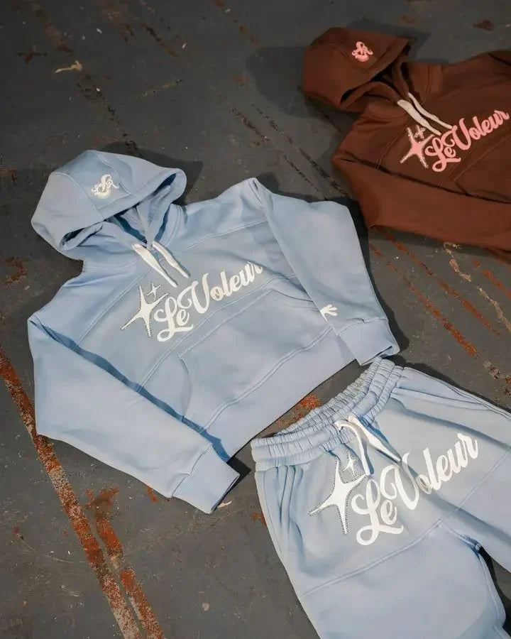 Streetwear Hoodie Jogginghose Zweiteiliges Set Y2K Männer Frauen Hip Hop Brief bestickt übergroße Hoodie Sweatshirt Lounge Hosen Set Festival Outfits | Techno Shirts | Rave Clothing