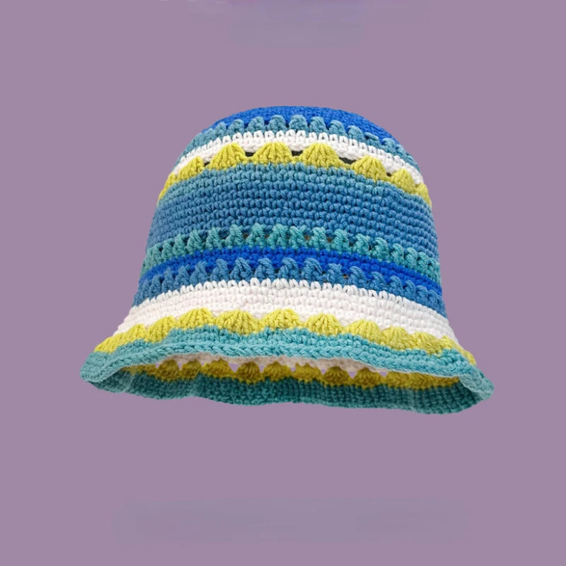 2023 herbst Neue Häkeln Koreanische Handgemachte Eimer Hut Frauen Weben Gestrickte Hut Y2k Mode Blumen Herbst Winter Mützen Becken Kappe Festival Outfits | Techno Shirts | Rave Clothing