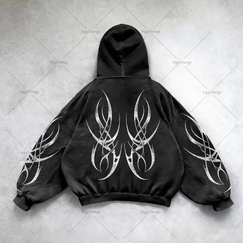 Gothic Punk Grafik Druck Übergroßen Sweatshirt High Street Harajuku Y2K Streetwear Jacke Männer Hip Hop Retro Casual Zipper Hoodie Festival Outfits | Techno Shirts | Rave Clothing