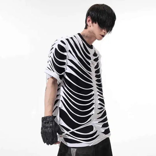 LUZHEN 2025 Sommer Neue Original Personalisierte Aushöhlen Patchwork Design Gefälschte Zwei Stück T-shirts männer High Street Tops JY1125 Festival Outfits | Techno Shirts | Rave Clothing