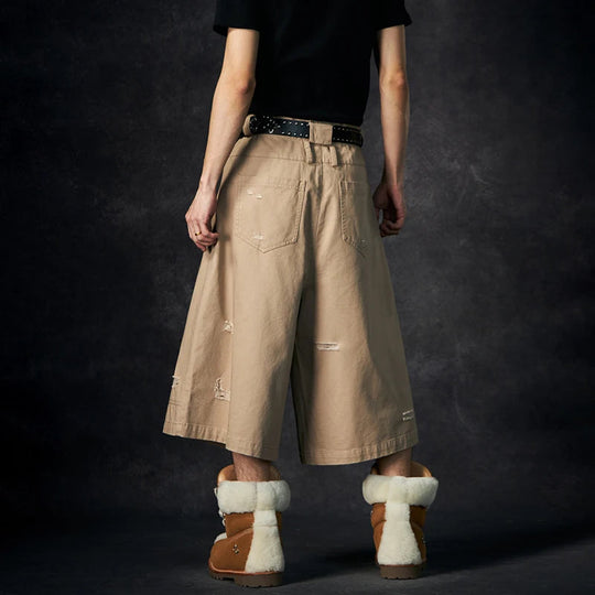 LUZHEN Streifen Patchwork Einfarbig Geerntete Hosen Männer 2025, Neue Lose Gerade Straße Casual Shorts Hosen Männliche Kleidung JY1609 Festival Outfits | Techno Shirts | Rave Clothing