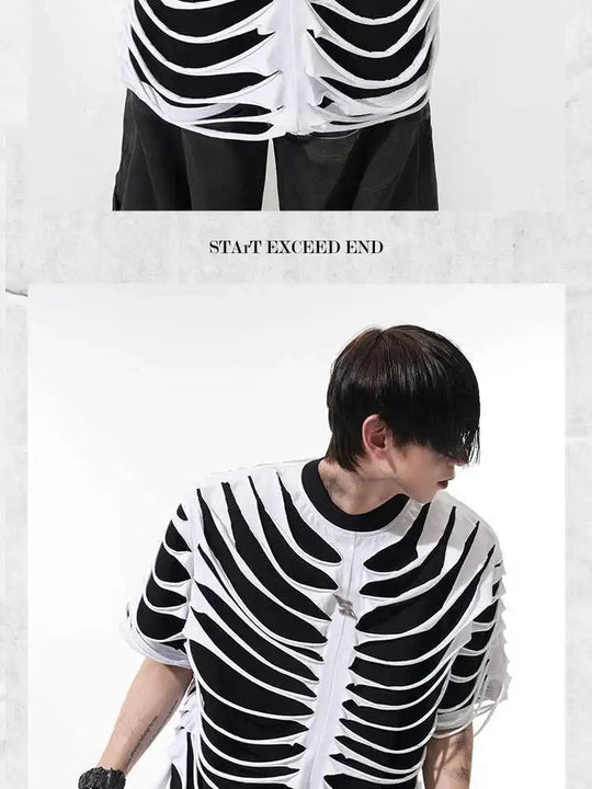 LUZHEN 2025 Sommer Neue Original Personalisierte Aushöhlen Patchwork Design Gefälschte Zwei Stück T-shirts männer High Street Tops JY1125 Festival Outfits | Techno Shirts | Rave Clothing