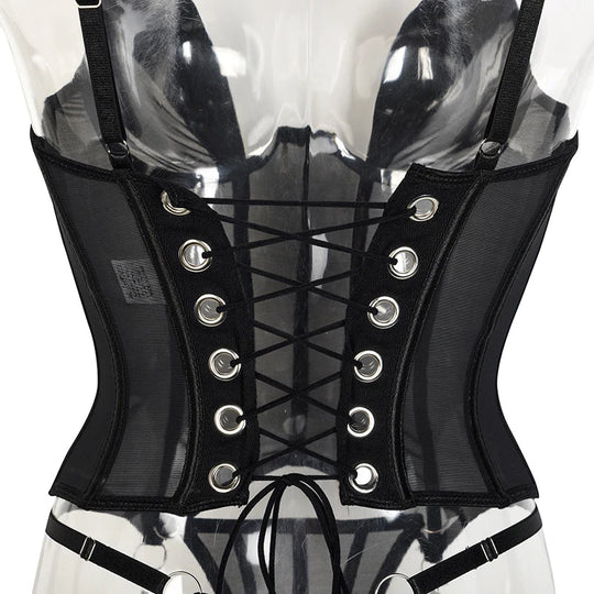Rückenfreies Schnürkorsett-Set – Nahtlose Push-Up Unterwäsche 3-teilig Schwarz Festival Outfits | Techno Shirts | Rave Clothing
