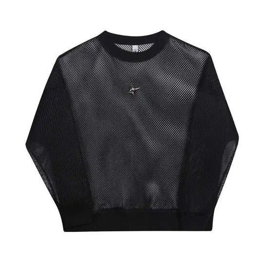 LUZHEN 2025 Frühling High Street Perspektive Original Mesh Design Pullover Herrenmode Metall Schnalle Schmücken Casual Tops LZ3027 Festival Outfits | Techno Shirts | Rave Clothing