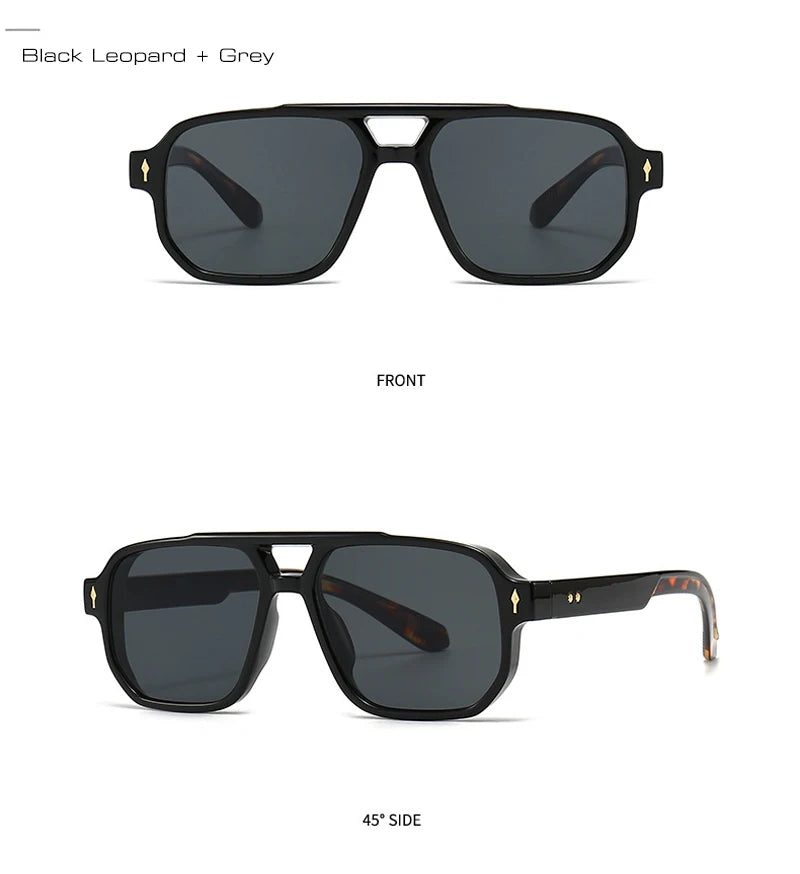 SHAUNA Retro Doppel Brücken Quadrat Sonnenbrille Frauen Gradient Shades UV400 Mode Marke Designer Nieten Männer Sonnenbrille Festival Outfits | Techno Shirts | Rave Clothing
