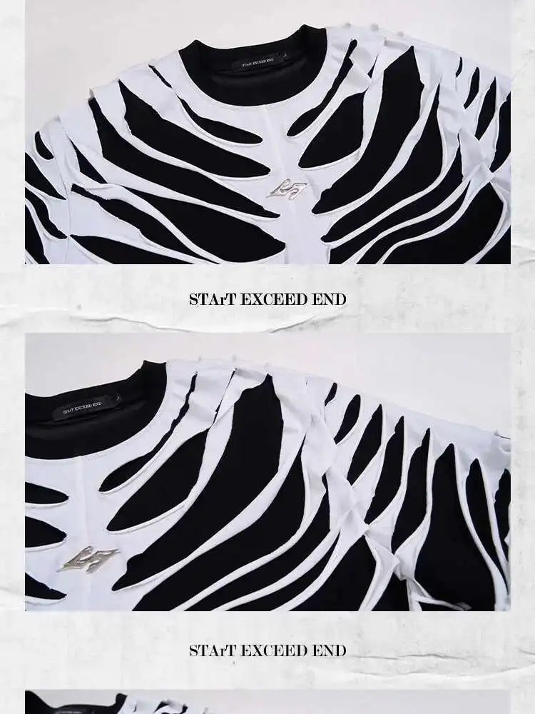 LUZHEN 2025 Sommer Neue Original Personalisierte Aushöhlen Patchwork Design Gefälschte Zwei Stück T-shirts männer High Street Tops JY1125 Festival Outfits | Techno Shirts | Rave Clothing