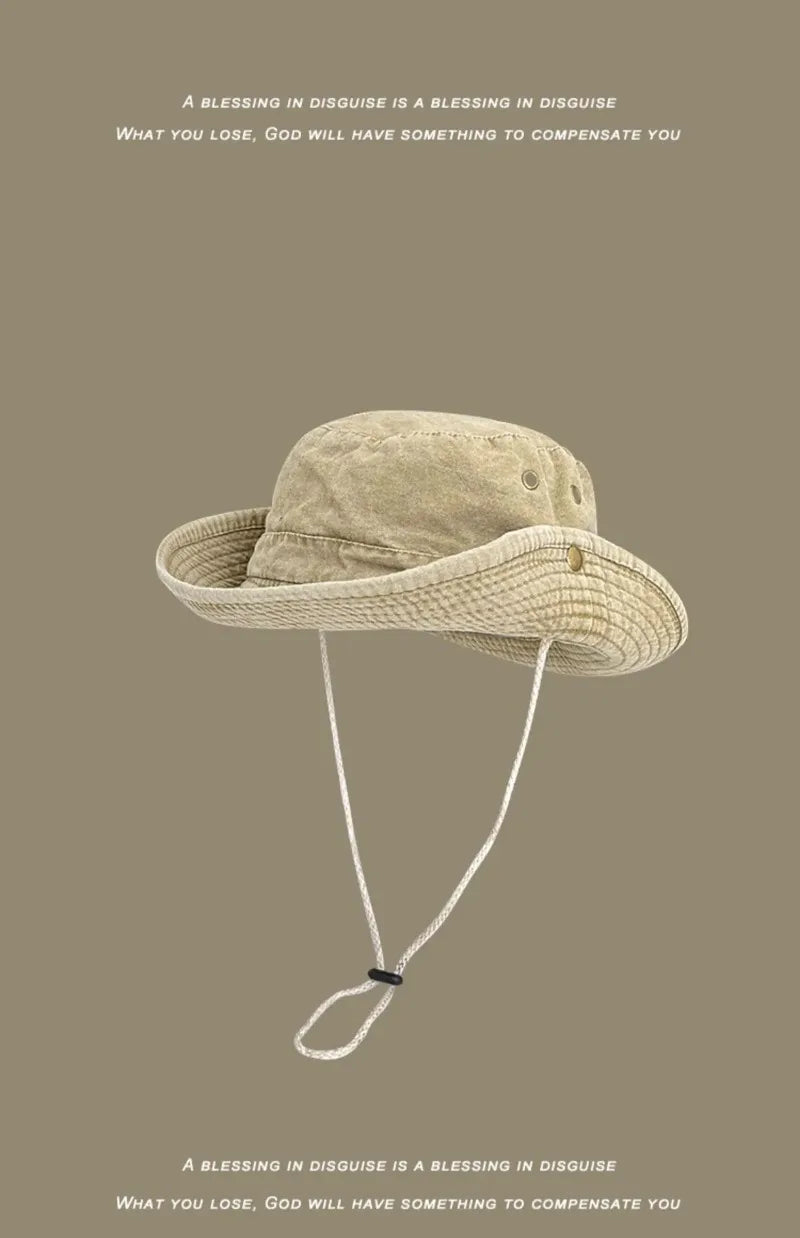 2025 Blaue Cowboy-Wander-Eimerhüte mit Schnur, Herren-Denim-Strand-Sonnenhut für Damen, Outdoor, Paar, Bob, Panama, Sommer-Fischerkappe Festival Outfits | Techno Shirts | Rave Clothing