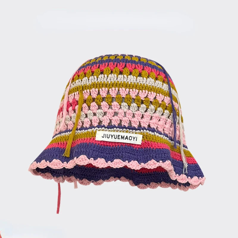2023 herbst Neue Häkeln Koreanische Handgemachte Eimer Hut Frauen Weben Gestrickte Hut Y2k Mode Blumen Herbst Winter Mützen Becken Kappe Festival Outfits | Techno Shirts | Rave Clothing