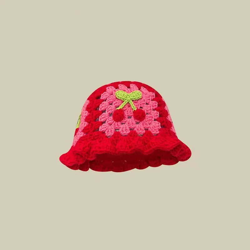 2023 herbst Neue Häkeln Koreanische Handgemachte Eimer Hut Frauen Weben Gestrickte Hut Y2k Mode Blumen Herbst Winter Mützen Becken Kappe Festival Outfits | Techno Shirts | Rave Clothing