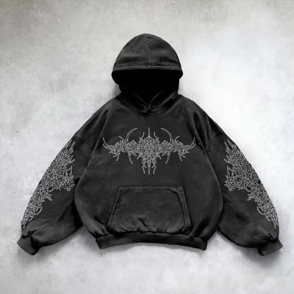 Harajuku Y2K Vintage Punk Einfarbig Gedruckt Männer Casual Hoodie American Gothic Mode Paar Casual Hoodie Sweatshirt Festival Outfits | Techno Shirts | Rave Clothing