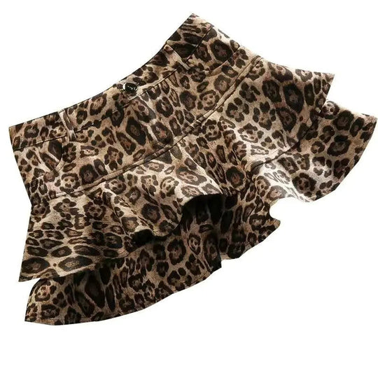 Deeptown sexy Leoparden muster Falten rock y2k Vintage-Stil Frauen hohe Taille Röcke Rüschen Minirock braun weibliche Streetwear Festival Outfits | Techno Shirts | Rave Clothing