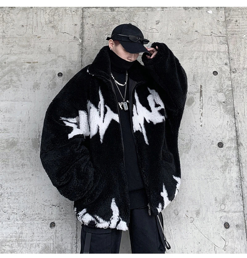 Mauroicardi Winter Übergroße Verdickte Warme Flauschige Kunstpelz Jacke Männer Raglan Langarm Zip Up Luxus Designer Kleidung 2022 Festival Outfits | Techno Shirts | Rave Clothing
