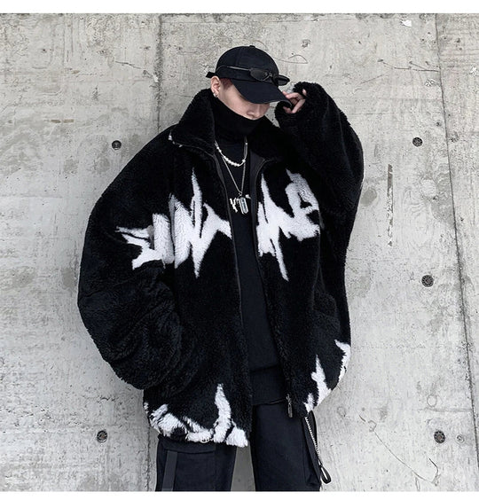 Mauroicardi Winter Übergroße Verdickte Warme Flauschige Kunstpelz Jacke Männer Raglan Langarm Zip Up Luxus Designer Kleidung 2022 Festival Outfits | Techno Shirts | Rave Clothing
