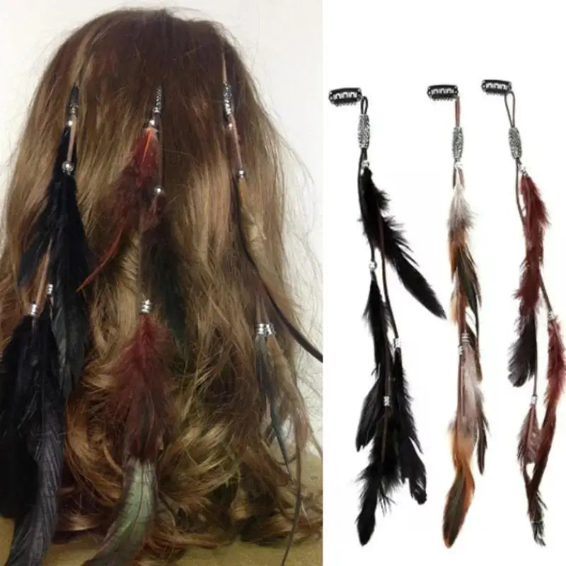 Böhmisches Feder-Haarband für Damen, festliche Maskerade, Karneval, Hippies, Kostüm, indischer Abschlussball, Zigeuner, lange Quaste, Haarschmuck Festival Outfits | Techno Shirts | Rave Clothing
