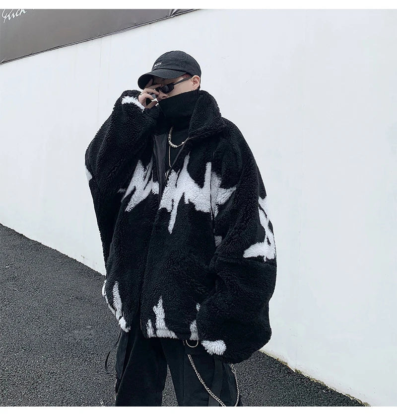 Mauroicardi Winter Übergroße Verdickte Warme Flauschige Kunstpelz Jacke Männer Raglan Langarm Zip Up Luxus Designer Kleidung 2022 Festival Outfits | Techno Shirts | Rave Clothing