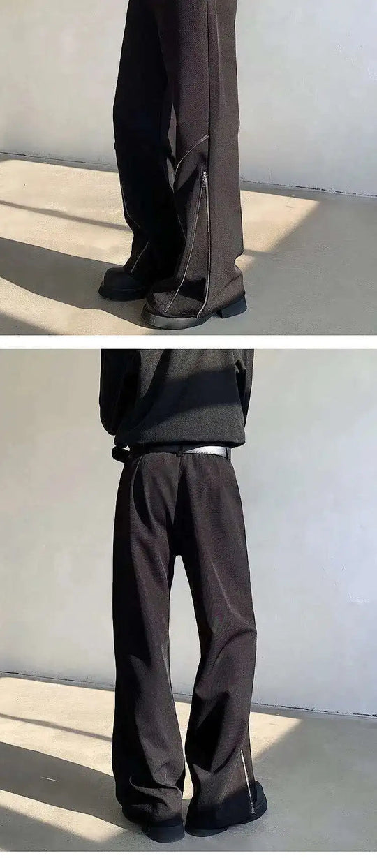 LUZHEN 2025 Frühjahr Neue Original Elegante Einfarbig Casual Hosen Herrenmode Zipper Bein Design Lose Männliche Horn Hosen LZ8361 Festival Outfits | Techno Shirts | Rave Clothing