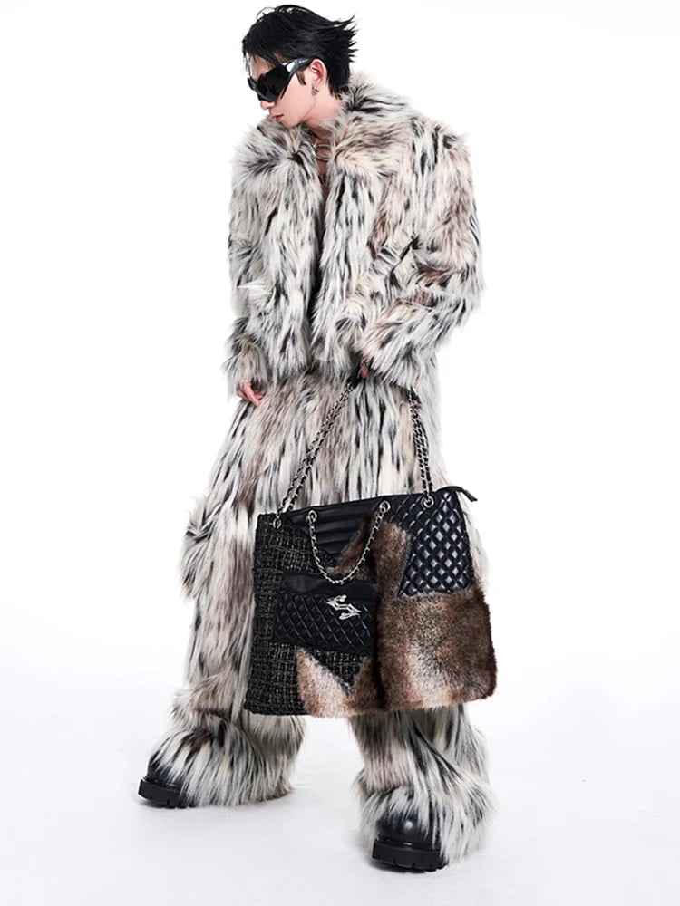 Mauroicardi Herbst Winter Lange Bunte Dicke Warme Haarige Flauschigen Faux Pelz Breite Bein Hosen Männer Taschen Runway Fashion Streetwear Festival Outfits | Techno Shirts | Rave Clothing