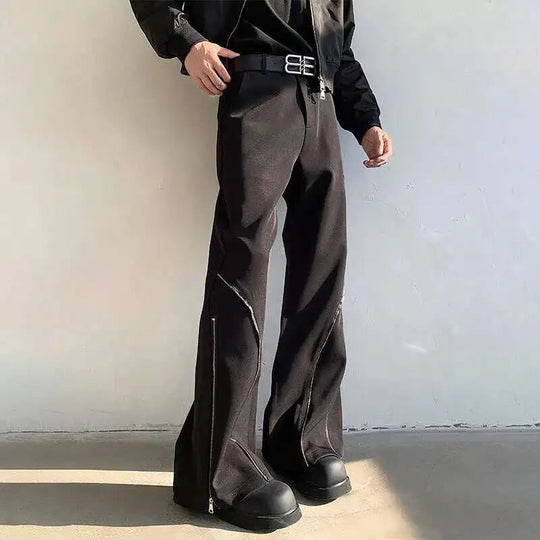 LUZHEN 2025 Frühjahr Neue Original Elegante Einfarbig Casual Hosen Herrenmode Zipper Bein Design Lose Männliche Horn Hosen LZ8361 Festival Outfits | Techno Shirts | Rave Clothing