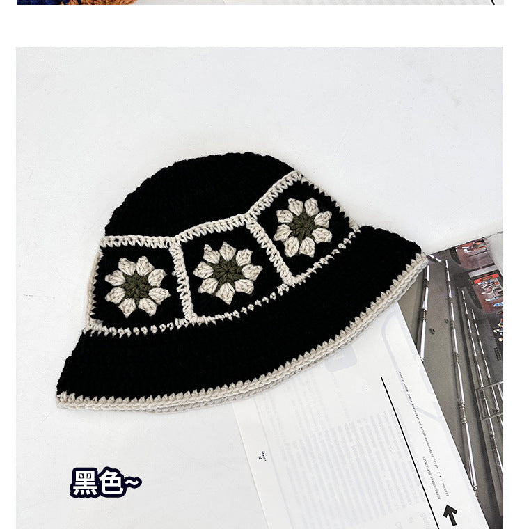 2023 herbst Neue Häkeln Koreanische Handgemachte Eimer Hut Frauen Weben Gestrickte Hut Y2k Mode Blumen Herbst Winter Mützen Becken Kappe Festival Outfits | Techno Shirts | Rave Clothing