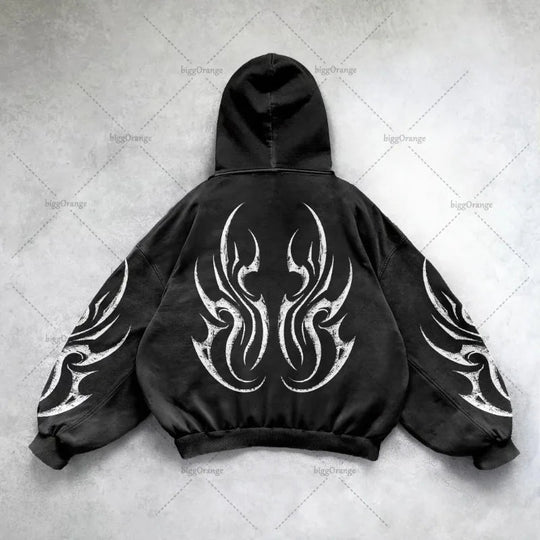 Gothic Punk Grafik Druck Übergroßen Sweatshirt High Street Harajuku Y2K Streetwear Jacke Männer Hip Hop Retro Casual Zipper Hoodie Festival Outfits | Techno Shirts | Rave Clothing