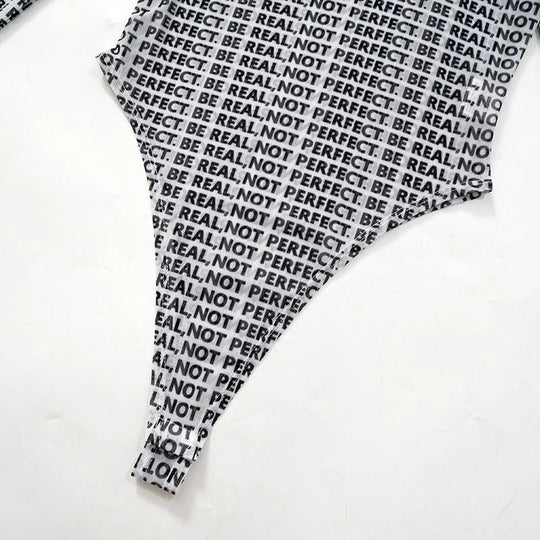 Shestyle Brief Gedruckt Mesh Transparent Bodystui Frauen Getäfelten Zeitung Langarm Rundhals T-Shirts Tanga Schöne Heiße Festival Outfits | Techno Shirts | Rave Clothing