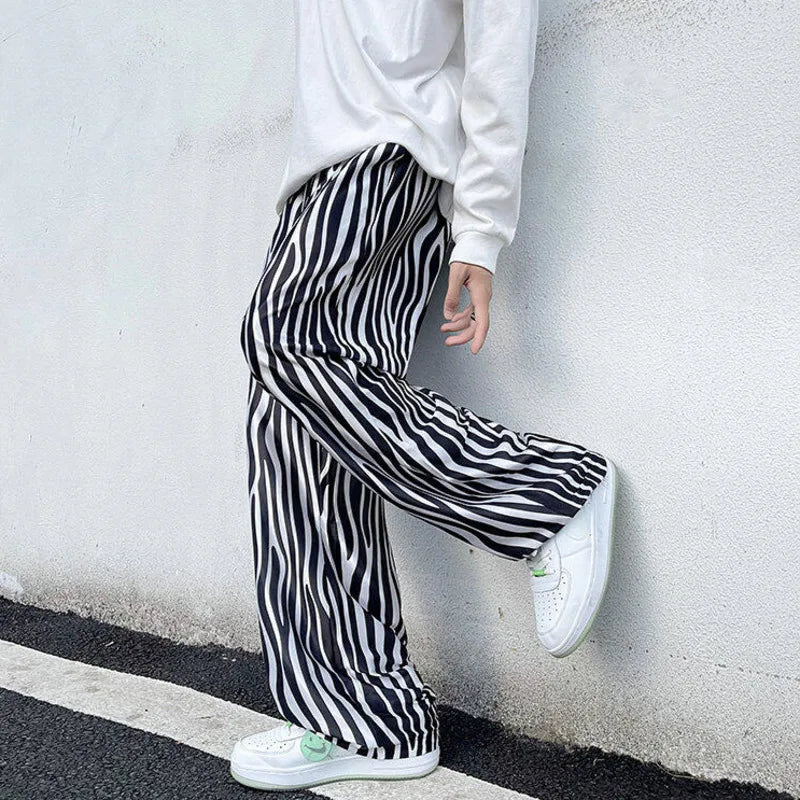 LUZHEN 2025 Sommer Farbe Kontrast Streifen Gedruckt Eis Seide Casual Hosen männer Hohe Qualität Gerade Elastische Taille Hose JY1307 Festival Outfits | Techno Shirts | Rave Clothing