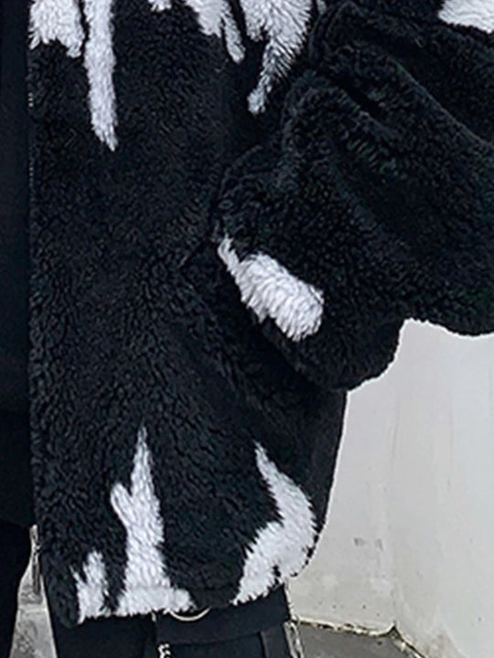 Mauroicardi Winter Übergroße Verdickte Warme Flauschige Kunstpelz Jacke Männer Raglan Langarm Zip Up Luxus Designer Kleidung 2022 Festival Outfits | Techno Shirts | Rave Clothing
