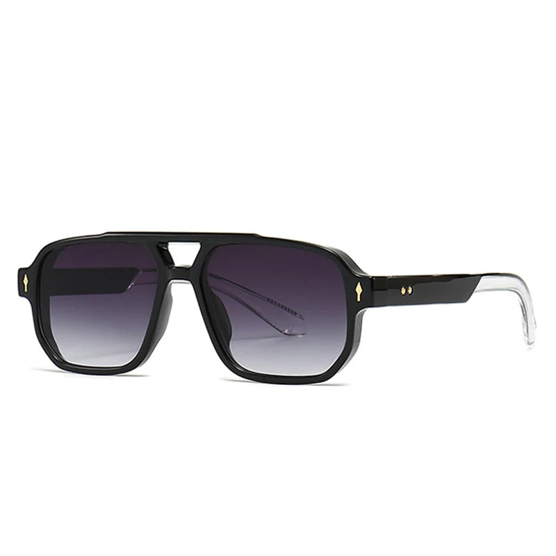 SHAUNA Retro Doppel Brücken Quadrat Sonnenbrille Frauen Gradient Shades UV400 Mode Marke Designer Nieten Männer Sonnenbrille Festival Outfits | Techno Shirts | Rave Clothing