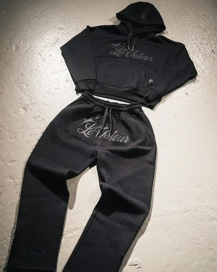 Streetwear Hoodie Jogginghose Zweiteiliges Set Y2K Männer Frauen Hip Hop Brief bestickt übergroße Hoodie Sweatshirt Lounge Hosen Set Festival Outfits | Techno Shirts | Rave Clothing