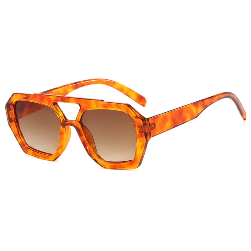 Vintage Quadratische Sonnenbrille für Frauen Männer Dicker Rahmen Doppelte Brücken Brillen Weibliche Mode Chic Polygon Sonnenbrille Leopard Blau Festival Outfits | Techno Shirts | Rave Clothing