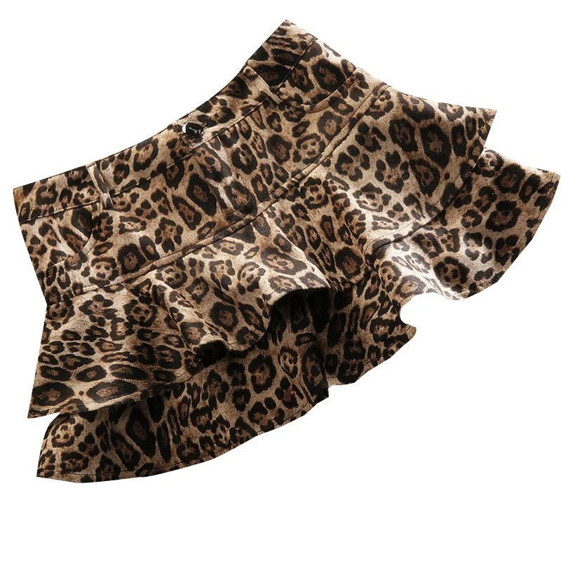 Deeptown sexy Leoparden muster Falten rock y2k Vintage-Stil Frauen hohe Taille Röcke Rüschen Minirock braun weibliche Streetwear Festival Outfits | Techno Shirts | Rave Clothing