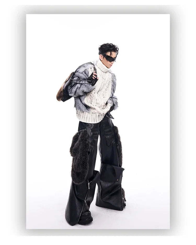 Mauroicardi Frühling Herbst Kühlen Lange Baggy Schwarz Pu Leder Breite Bein Cargo Hosen Männer Luxus Herren Designer Kleidung Streetwear 2025 Festival Outfits | Techno Shirts | Rave Clothing