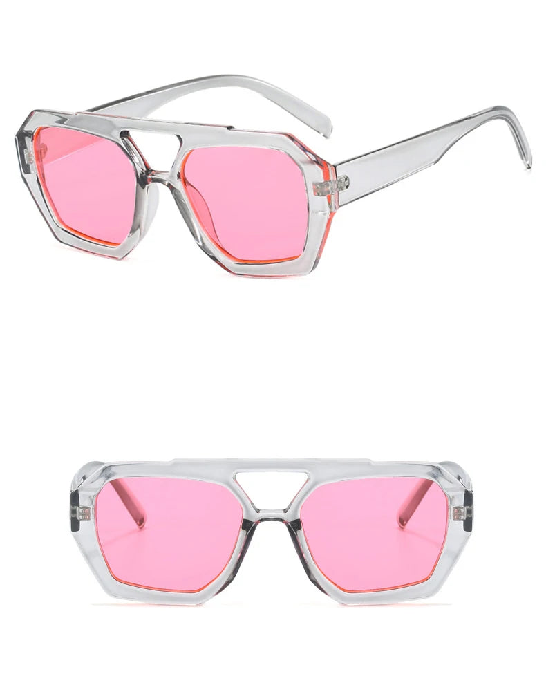 Vintage Quadratische Sonnenbrille für Frauen Männer Dicker Rahmen Doppelte Brücken Brillen Weibliche Mode Chic Polygon Sonnenbrille Leopard Blau Festival Outfits | Techno Shirts | Rave Clothing
