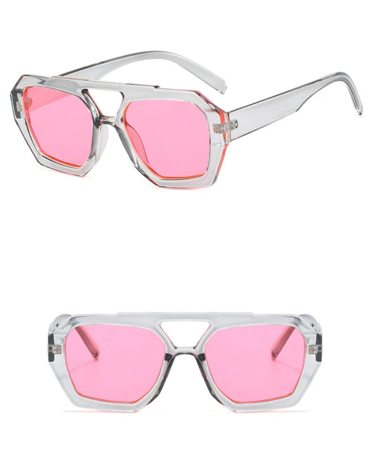 Vintage Quadratische Sonnenbrille für Frauen Männer Dicker Rahmen Doppelte Brücken Brillen Weibliche Mode Chic Polygon Sonnenbrille Leopard Blau Festival Outfits | Techno Shirts | Rave Clothing