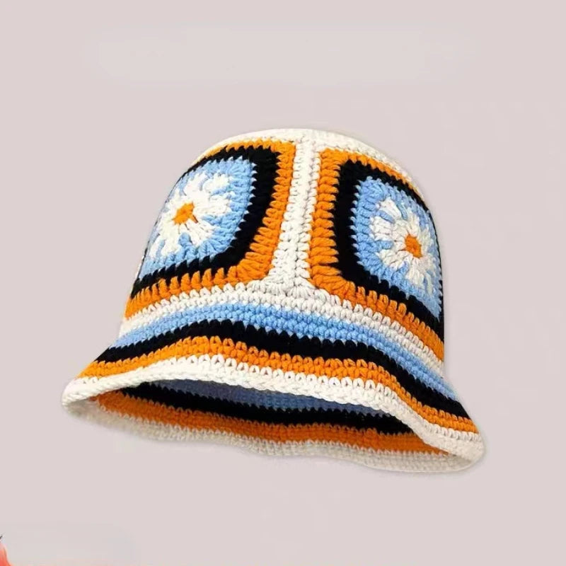2023 herbst Neue Häkeln Koreanische Handgemachte Eimer Hut Frauen Weben Gestrickte Hut Y2k Mode Blumen Herbst Winter Mützen Becken Kappe Festival Outfits | Techno Shirts | Rave Clothing