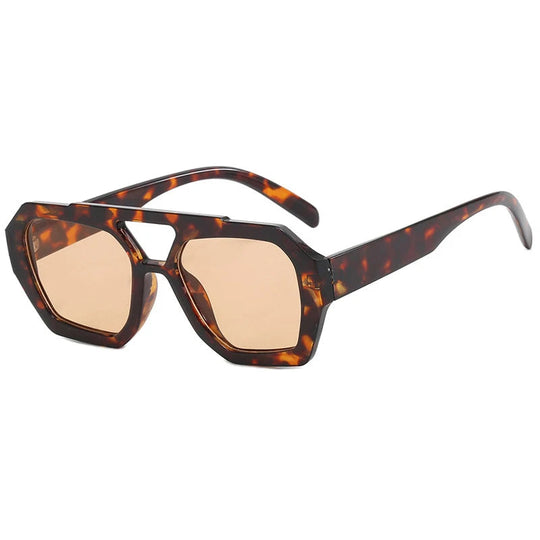 Vintage Quadratische Sonnenbrille für Frauen Männer Dicker Rahmen Doppelte Brücken Brillen Weibliche Mode Chic Polygon Sonnenbrille Leopard Blau Festival Outfits | Techno Shirts | Rave Clothing