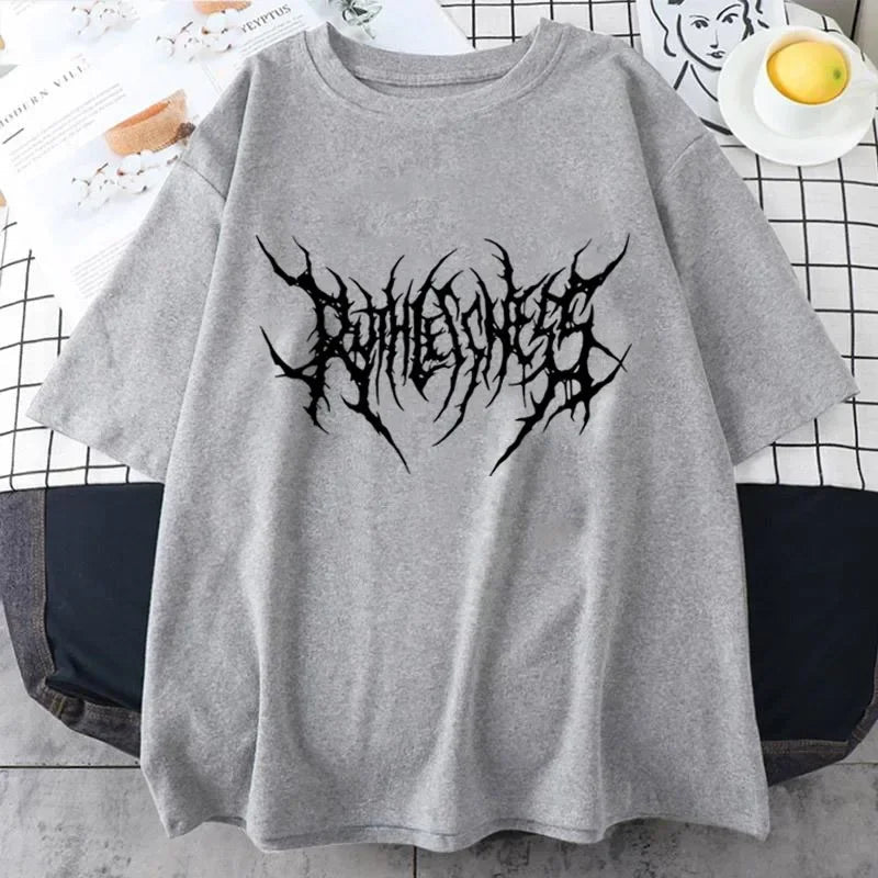 Frauen T Shirt Sommer Punk Stil Y2K Druck Vintage Oansatz T-shirt Kühlen Kurzarm Straße T-Shirt Weiche Atmungsaktive T Kleidung Festival Outfits | Techno Shirts | Rave Clothing