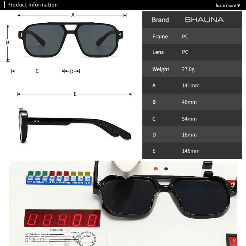 SHAUNA Retro Doppel Brücken Quadrat Sonnenbrille Frauen Gradient Shades UV400 Mode Marke Designer Nieten Männer Sonnenbrille Festival Outfits | Techno Shirts | Rave Clothing