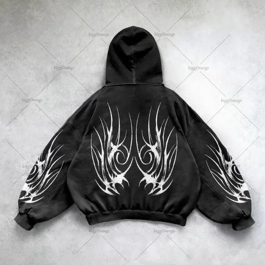 Gothic Punk Grafik Druck Übergroßen Sweatshirt High Street Harajuku Y2K Streetwear Jacke Männer Hip Hop Retro Casual Zipper Hoodie Festival Outfits | Techno Shirts | Rave Clothing