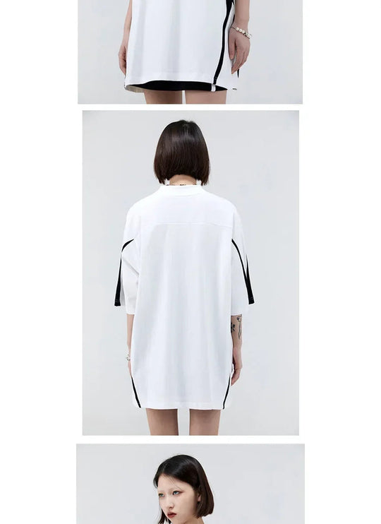 Vintage Gespleißte Schulter Kurzarm T-Shirt Männer Frauen Sommer Streetwear Oversize Paar Lose-Fit Top Rundhals Material Festival Outfits | Techno Shirts | Rave Clothing